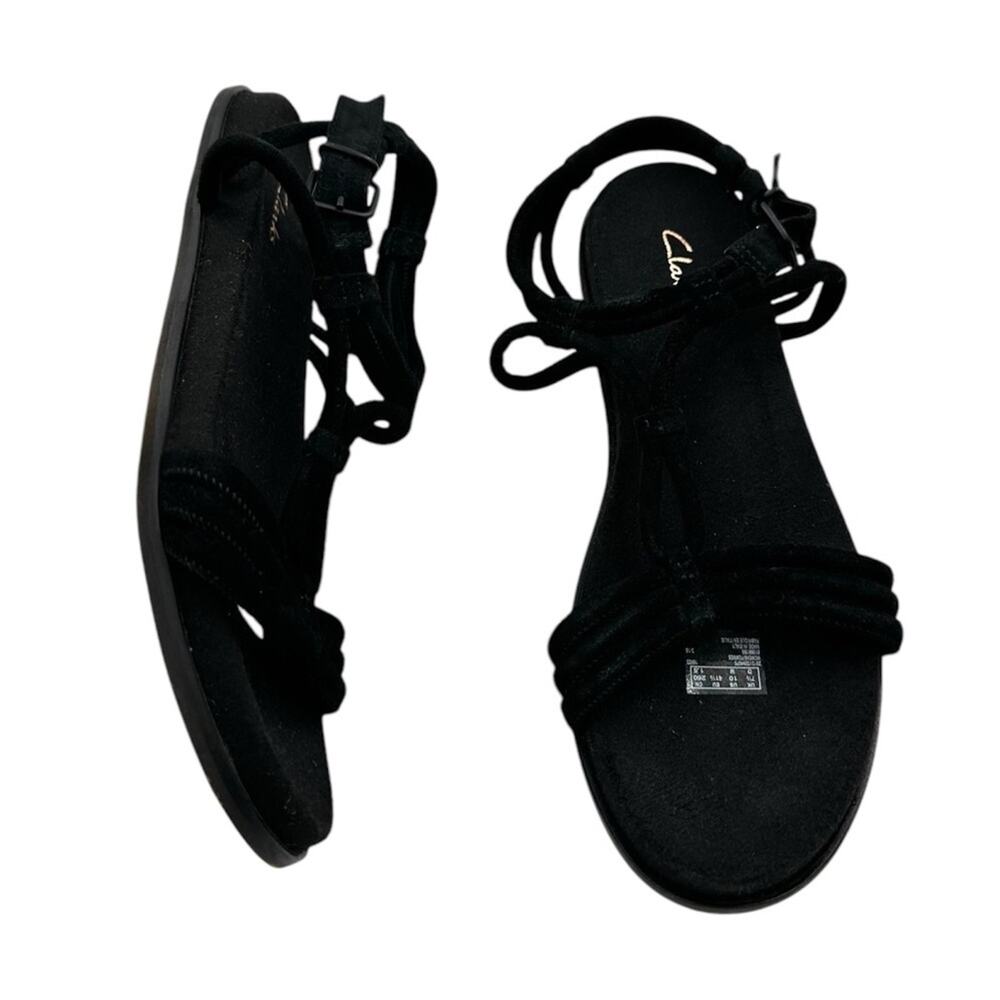 Clarks Agean Sun Black Suede Strappy Comfort Sandals Size 10
